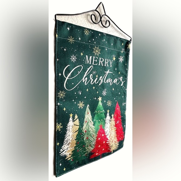 12x18 Elegant Merry Christmas Trees Snowflakes Yard Decor Flag Wall Hanging New - Picture 2 of 3